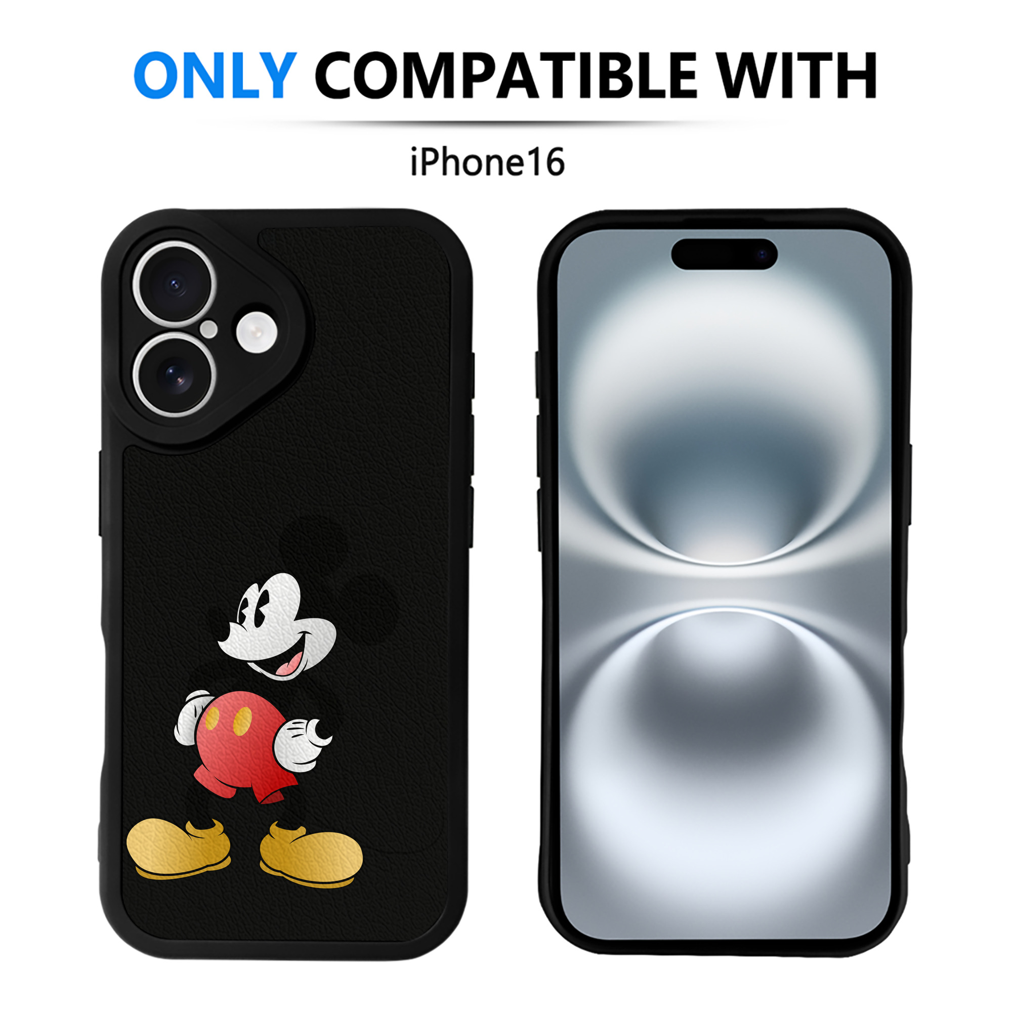 （画像用） ミッキーマウス Mickey Mouse 【iPhone 16シリーズ対応】シリコンスマホケース（レザー調） 材質：シリコン